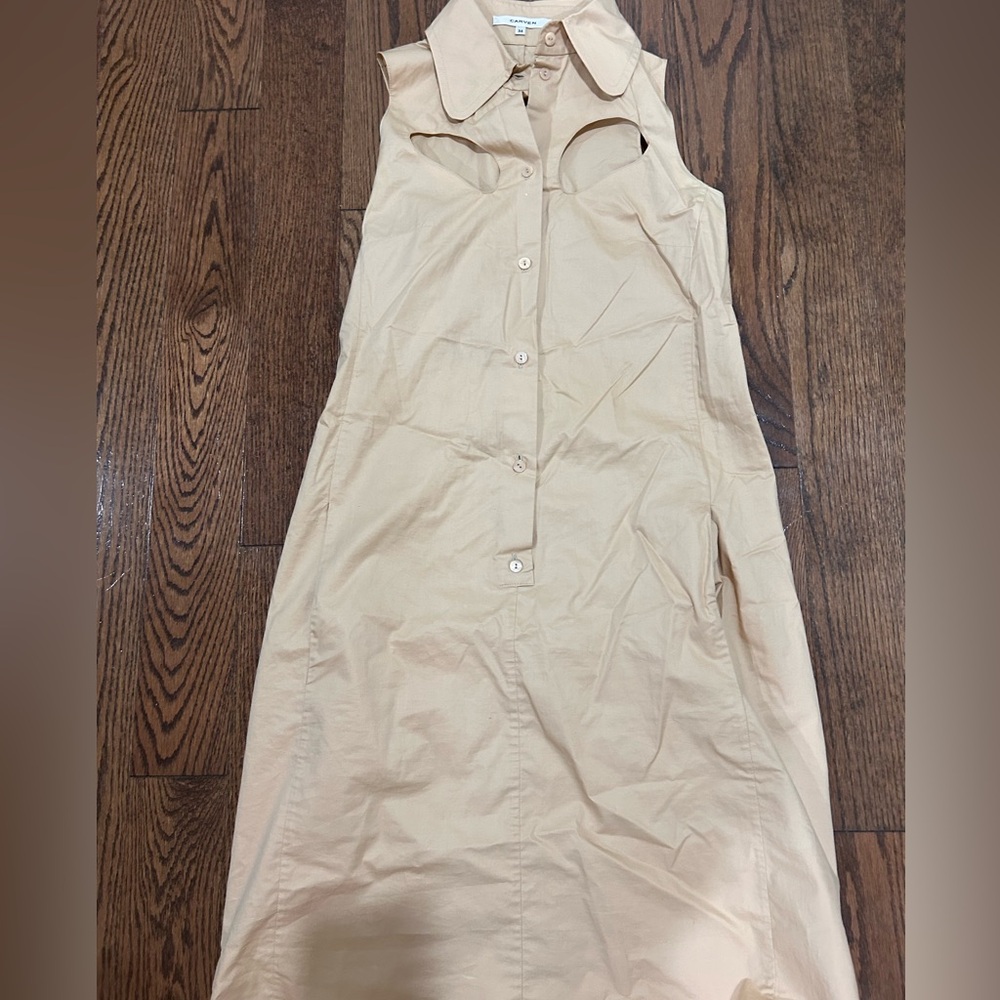 Carven beige, sleeveless, button-down shirt dress